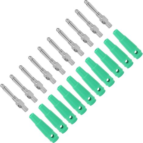 Lot de 10 fiches bananes 7 broches 4 mm en cuivre 1000 V 32 A empilables avec manchon souple, à visser, vertes (1/5)