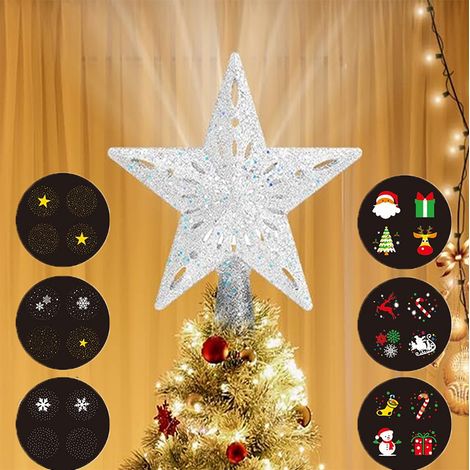 Projecteur 3D pour décoration d'arbre de Noël avec projecteur de flocon de neige argentées, décoration d'arbre de Noël (étoiles rotatif) (1/5)