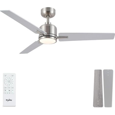 Ventilateur de Plafond Argent, 122cm Ventilateur de Plafond avec Lumières et Télécommande Silencieux, Plafonnier Ventilateur avec Pales MDF Bois, 3 Minuterie, DC Moteur Réversibles pour Chambre (1/5)