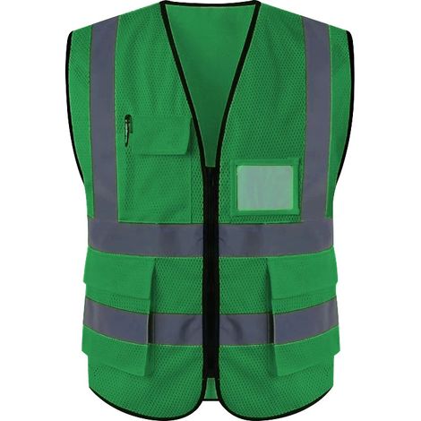 Gilet de Sécurité Haute Visibilité Chantier BTP Paysagisme - Lot de 8 Gilets Fluorescents en Maille Respirante (Vert) pour Construction, Assainissement et Travaux Publics-lsw