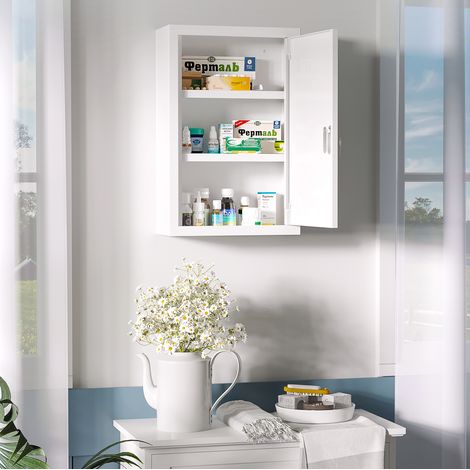 Abschließbarer Wandschrank für Medikamente 30 x 14 x 46 cm, 3 Fächer, Stahl weiß HAVRYA (1/5)