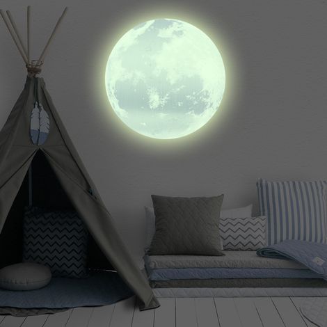 30 cm großer, leuchtender Mond-Wandaufkleber zur Dekoration von Kinderzimmern und Schlafzimmern (silbergrünes Licht) (1/5)
