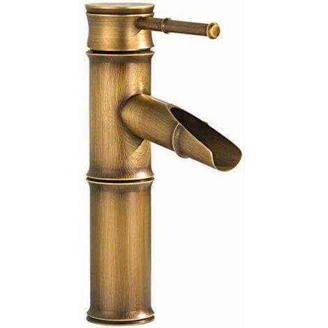 Retro Brass Basin Faucet, Bathroom Sink Faucet, Retro Single Handle Basin Faucet, Retro Bamboo Waterfall Pattern Bathroom Sink Faucet, Antique Brass