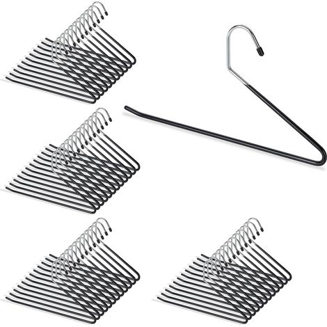 Pack de 48 Perchas Ropa para Pantalones Antideslizantes, Metal y PVC, 35 cm, Negro (1/5)