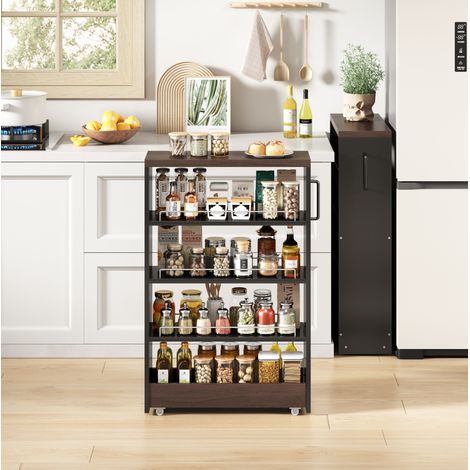Küchenwagen 55x20x85 cm schwarz und braun – 4 verstellbare Ablagen, MDF, MEUBLIV (1/5)
