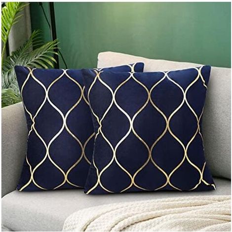 Housse de Coussin Bleu Marine Velours 45x45cm Lot de 2 Modernes Canapé Doux Or Coussin Décoration avec Fermeture Éclair Cachée (1/3)
