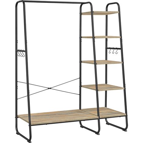 Vasagle – Porte-manteau sur pieds avec 5 étagères et 6 crochets – Dimensions 45 x 120 x 160 cm – Capacité de charge 220 kg – Style industriel marron turquoise et noir mat (1/5)