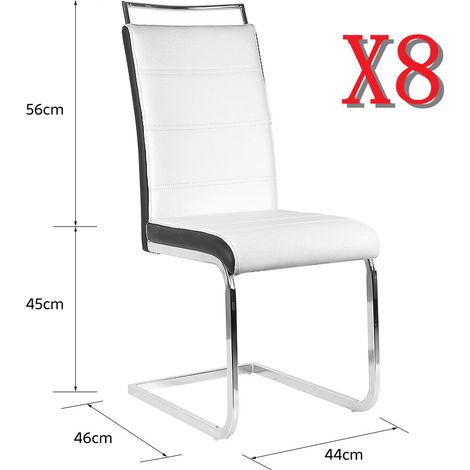 Juego de 8 sillas de comedor con asa grande Asiento cómodo de cuero PU - Blanco-Negro
