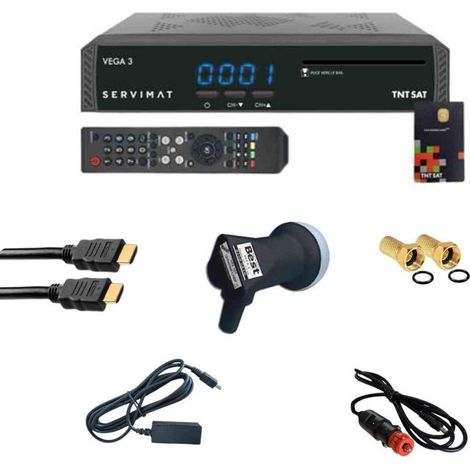 Pack Récepteur Satellite Full HD - SERVIMAT - VEGA3 - Carte TNTSAT V6 - Câble HDMI 2m - LNB Single (1/5)