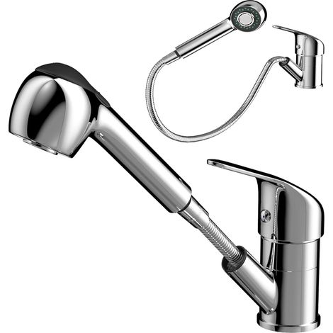 Miscelatore da cucina con doccetta estraibile, miscelatore girevole a 360° per lavello, finitura cromata, con controllo dell'acqua calda e fredda, ideale per cucina, bagno e bar. (1/5)