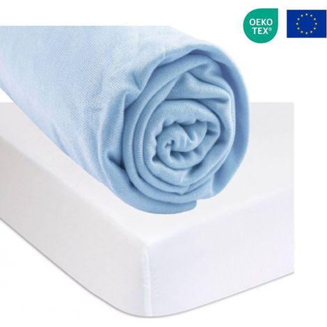 Drap housse 90x190 cm Bambou Ciel + Alèse Éponge Bambou