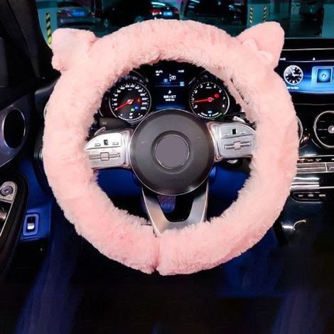 Lot doux housse volant 15 pouces antidérapant chaud protecteur volant mignon rose pour femme voiture type 2 (1/2)