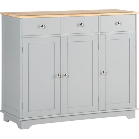 Sideboard with Rubberwood Top and Adjustable Shelves for Dining Room, Kitchen - Grey