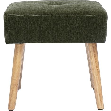 Hocker aus Stoff in Samtoptik khaki grün und hellem Massivholz H46 cm GUESTA