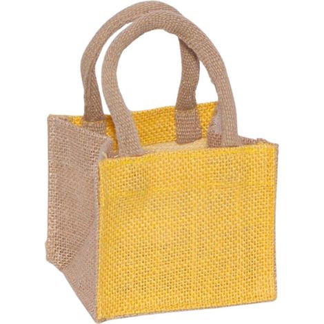 Borsina in juta gialla con doppio manico, 11x11x10 cm (kit da 10) (1/3)