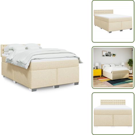 The Living Store Giroletto a Molle con Materasso Crema 160x200 cm in Tessuto - Materasso a molle insacchettate