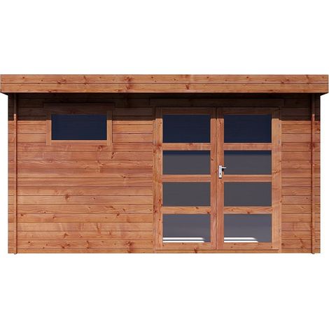 Abri de jardin en bois traité par autoclave avec toit plat - 16.47 m² - épaisseur 28 mm - CORALIO (1/4)