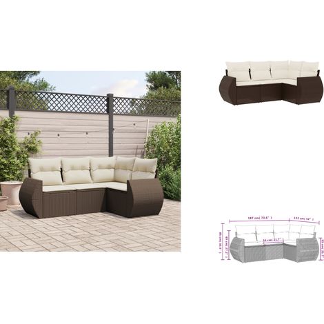 4-tlg. Garten-Sofagarnitur mit Kissen Braun Poly Rattan - Garten Sofagarnitur - Garten Sofagarnituren - Outdoor Sofagarnitur - Sofagarnitur Terrasse (1/3)
