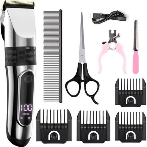 Tondeuse Chien IPX7 Professionnel Sans Fil Détachable Tondeuse pour Animaux Lames en Céramique Ecran LCD Charge Rapide Rasoir (1/4)