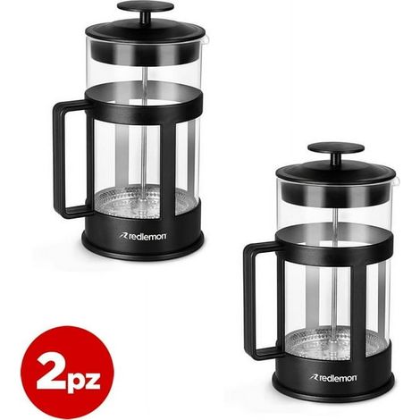 Ensemble 2 pièces, cafetière à piston Redlemon 1 litre pour café et thé (1/5)