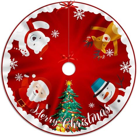 Jupe de sapin de Noël 2026, décorations de Noël, jupe de sapin à imprimé dessin animé, dessous de sapin - Diamètre 90 cm - B-3