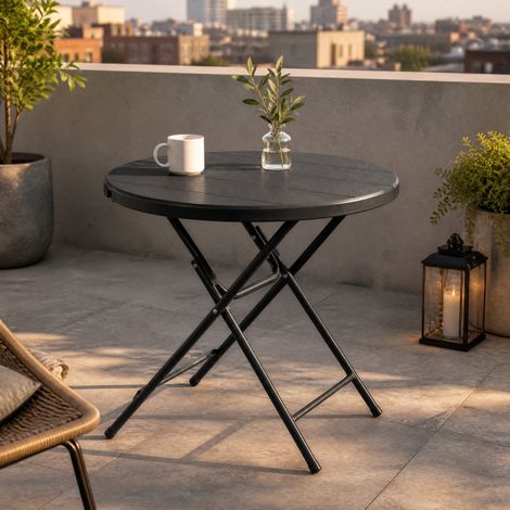 Tavolo da giardino pieghevole rotondo Ø80 cm effetto legno grigio scuro per 4 persone DESVIAE (1/5)