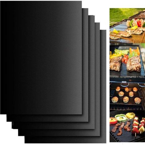 Grillmatte Teflon Antihaftmatte Wiederverwendbare Backmatte Ofenfest bis 260 °C Für Fleisch, Fisch und Gemüse Schwarz 40 x 33 cm 5 Stück (1/5)