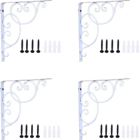 Support d'Étagère en Métal, 4 Pcs Equerre Etagere Flottante Triangle, Equerre Etagere Murale Blanche, Fixation Etagere d'Angle, Support Etagere L avec Vis pour Salle de Bains, Cuisine, Bookrack (1/3)