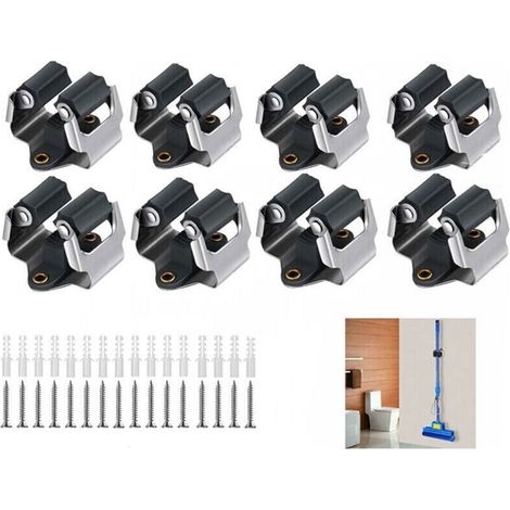 ALLIANDISLot de 8 Supports Muraux pour Serpillière, Balai et Outils de Jardin – Noir (1/4)