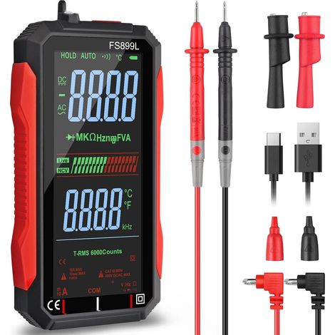 Multimetro Digital, 6000 Cuentas Voltímetro Digital con Pantalla LCD y Batería de Litio de Alta Capacidad de 5000mA Multímetro Rechargeable para Problemas Eléctricos Domésticos y Automotrices (1/5)