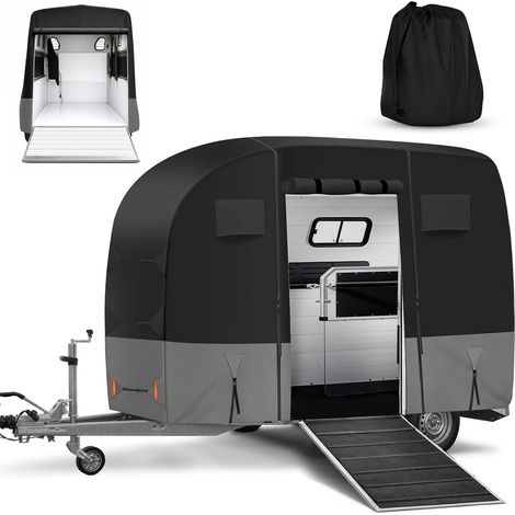 Bâche de Protection pour Remorque À Chevaux, Tissu Lourd, Housse Universelle pour Remorque 2 Chevaux Jusqu'À 4,3 M, Ouverture Latérale Gauche et Arrière (L430 X L205 X H245 cm),3.7M-4.3M (1/5)