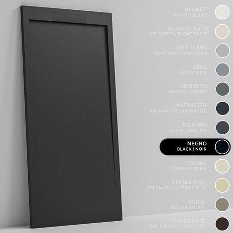 SOULBATH Receveur de Douche Ultra-Plat Antidérapant – Résine Gel Coat - Texture Lisse/Pierre – NOIR - 130x80 - Grille intégré même couleur (1/5)