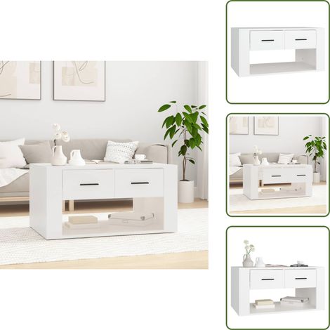 The Living Store Table basse Blanc 80x50x40 cm Bois d'ingénierie - Bois d'ingénierie (1/5)