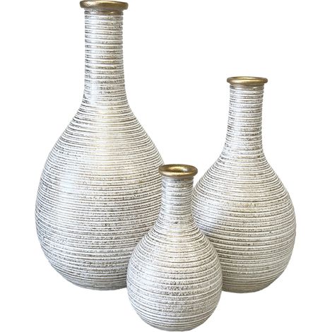 Trio de vases artisanaux blanc et or (1/2)