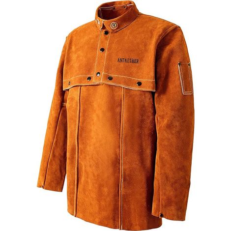 (Taille XXL)Veste de soudure en cuir de vachette ignifugée, veste de protection résistante à la chaleur et aux éclats d'étincelles pour soudeur (1/5)