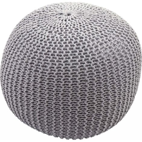 Pouf HWC-E16, tabouret de tricotage, aspect de tricotage à grosses mailles 40x50cm - gris (1/4)