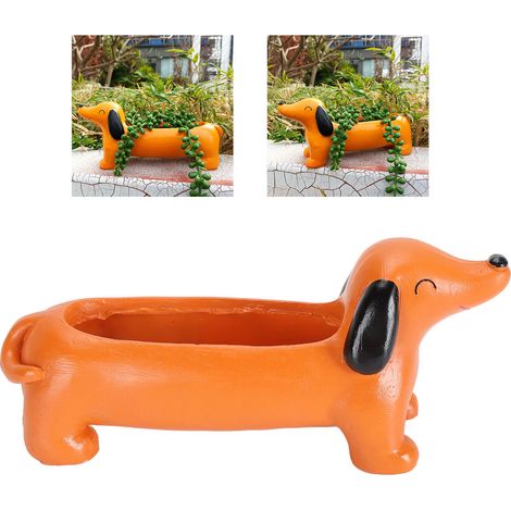 Maceta con diseño de perro salchicha, de resina decorativa, multifuncional, impermeable para uso interior y exterior. (1/5)