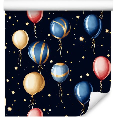 Papier peint Ballons d'anniversaire Noir, Bleu marine et Bleu 50x1000 cm (1/5)