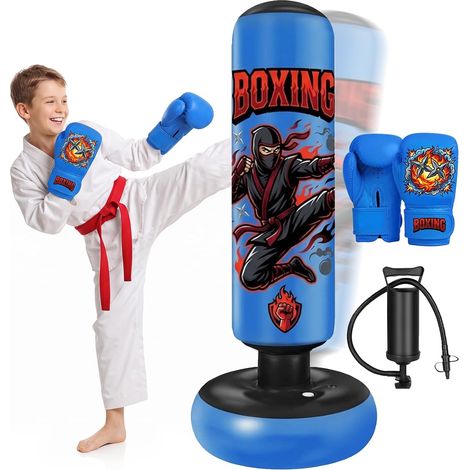 Sac de Boxe Enfant 165cm Punching Ball Gonflable Sac de Frappe Pied (1/5)