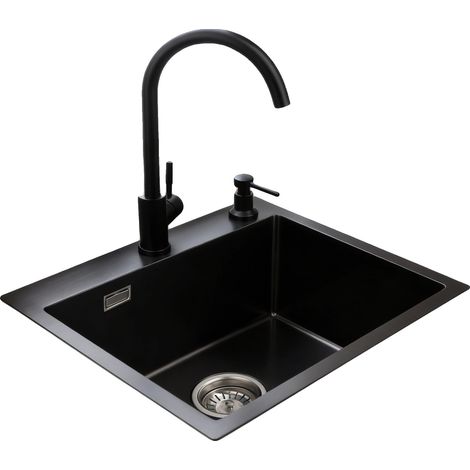 Évier de cuisine, acier inoxydable, 50 cm x 45 cm x 20 cm, cuve unique, forme de cuve carrée, installation au-dessus du plan de travail (1/5)