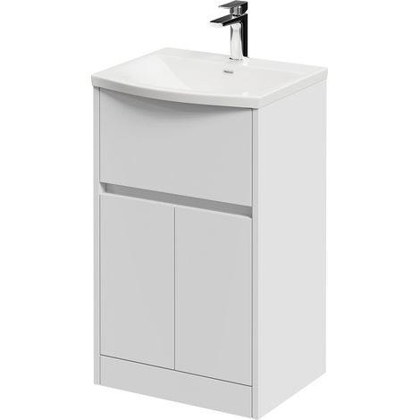 Montego Satin White 500mm 1 Drawer 2 Door Vanity Unit with Arc Basin