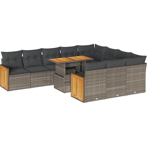 Maison Exclusive - Set Divani Giardino 11 pz con Cuscini Polyrattan Acacia Grigio (1/5)