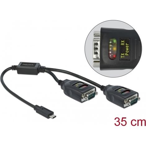 Delock Lighting Adaptador USB Type-Câ¢ para 2 x Serial RS-232 DB9 con protecciÃ³n ESD de 15 kV