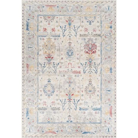 Tapis d'orient 130 x 200 cm, motif oriental authentique, multicolore, beige et bleu, tissage kilim élégant