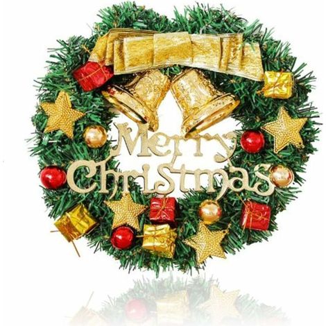 1-teiliger Weihnachtskranz, Weihnachtstürkranz, Weihnachtsdekorationskranz, Weihnachtsgirlande mit Glöckchen, künstliche Weihnachtsgirlande zur Dekoration, 30 cm (Farbe) (1/5)