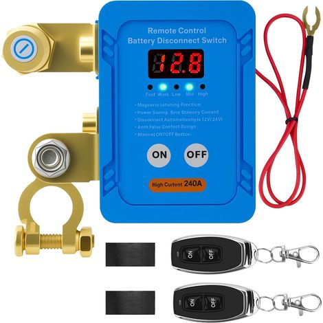 Disjoncteur de Batterie Télécommandé Sans Fil 12V/24V, 240A, Interrupteur de Coupure Antivol Anti - Fuite Voiture Camion Batterie, Interrupteur D'arrêt Automatique pour Voiture, RV, ATV, Bateau. (1/5)