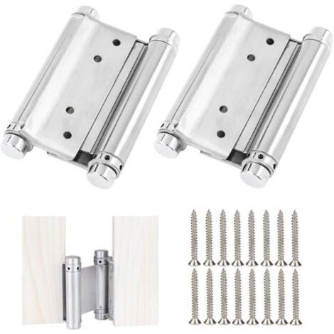 （92mm）2 Pcs Charnières Porte en Acier Inox Paumelle Porte de Doule Action Charniere Meuble Anti-Rouille Charnières à Ressort à Visser Charniere Porte Battante pour Saloon Café Bar Double Porte