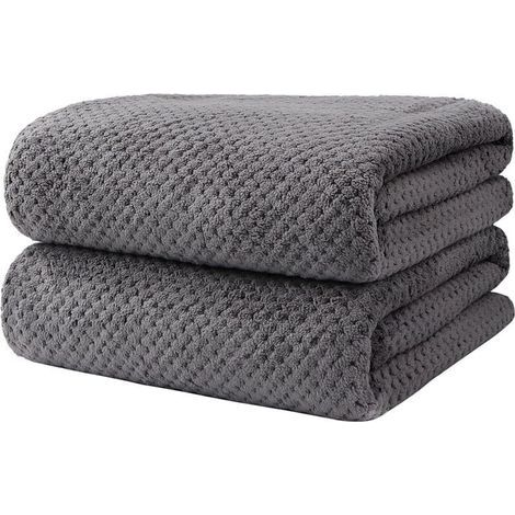 Lot de 2 serviettes de bain (170 x 90 cm) en microfibre ultra douce et hautement absorbante, légère et à séchage rapide, idéale pour le corps, le sport, le yoga, le spa et le fitness, grise. (1/4)