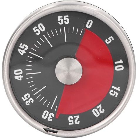Reloj mecánico de cuenta regresiva con temporizador de 60 minutos, sin pilas, de acero inoxidable - Negro (1/5)