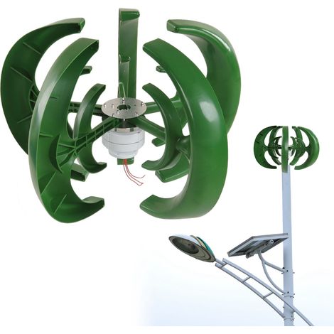 Kit de turbina eólica vertical con controlador, 100 W, 5 palas de rotor, 12 V/24 V, grado de protección IP67, diseño tipo calabaza, brida de montaje de fibra de nailon. (1/5)